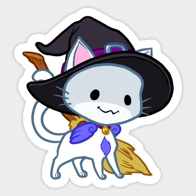 Halloween Chibi Winged Kitty - White Witch Cat Sticker by theghostfire